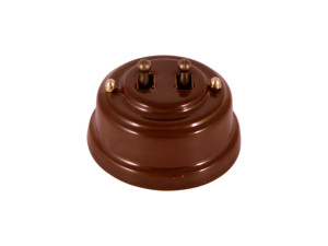 Выключатель керамика тумблерный 2 кл., коричневый с бронзовой ручкой Leanza ВР2КБ