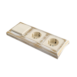 Рамка 3 местная деревянная под электрику JUNG/ABB Basic 55 на бревно D280, белый-золотой, DecoWood СМБЗ553-280