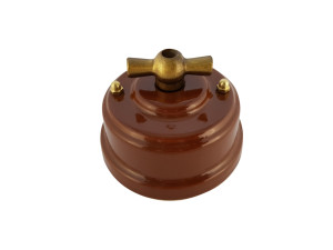 Выключатель керамика 2 кл. (4 положения), коричневый bruno, ручка бронза, Leanza ВП2КБ