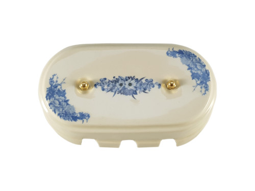 Распаечная коробка керамика на 8 отверстий, синие цветы, золотистая фурнитура Leanza КР8ВЗ