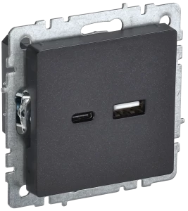 Розетка USB для зарядки, тип А+C, Черный, Brite IEK BR-U22-018-K02