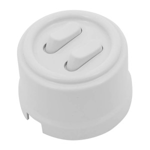 Выключатель пластик кнопочный 2 кл., Белый, Bironi B1-222-21