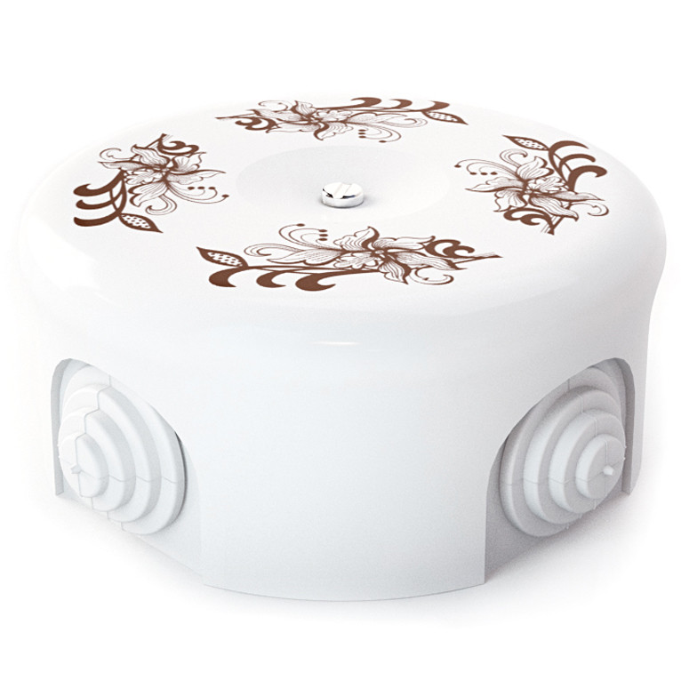 Распаечная коробка керамика D90х48, белый/коричневый орн. Lindas 33517