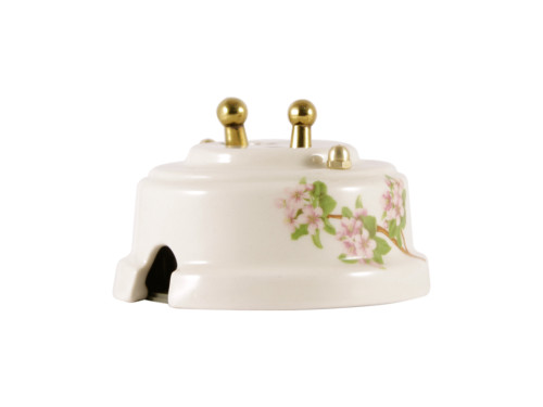 Выключатель керамика тумблерный 2 кл., розовые цветы с золотой ручкой Leanza ВР2РЗ