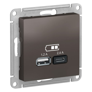 Розетка USB для зарядки A+C, Мокко, AtlasDesign  SE ATN000639